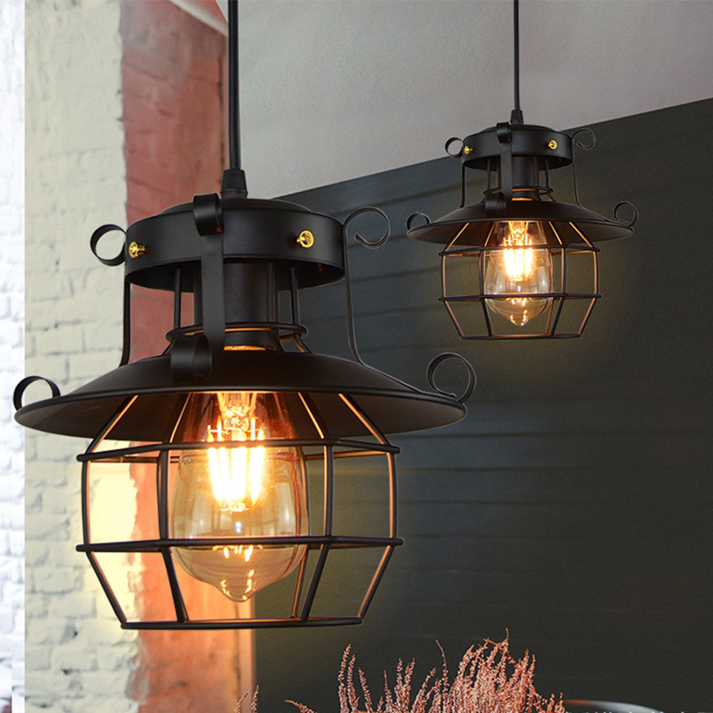 Pendelleuchte Industriel Schwarze Metallkäfiglampe