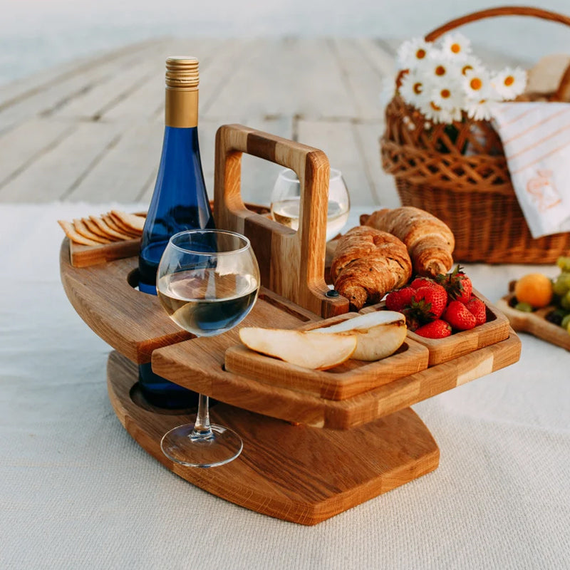 WineNest – Klappbarer Holzweintisch für Picknicks und gesellige Momente