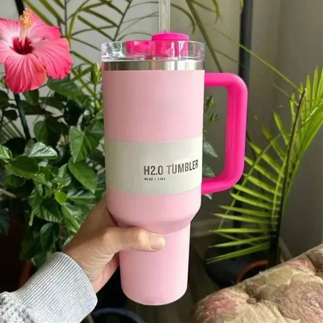 40 Oz Isolierter Edelstahl Reisebecher mit Henkel, Auslaufsicherem Deckel & Strohhalm