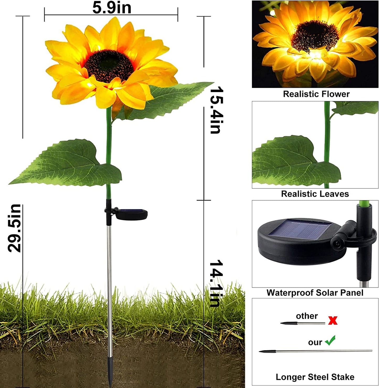 2er-Pack Solar Sonnenblume Gartenlicht - AuĂźen wasserdichte LED Gartenlichter fĂĽr Garten Weg Deko