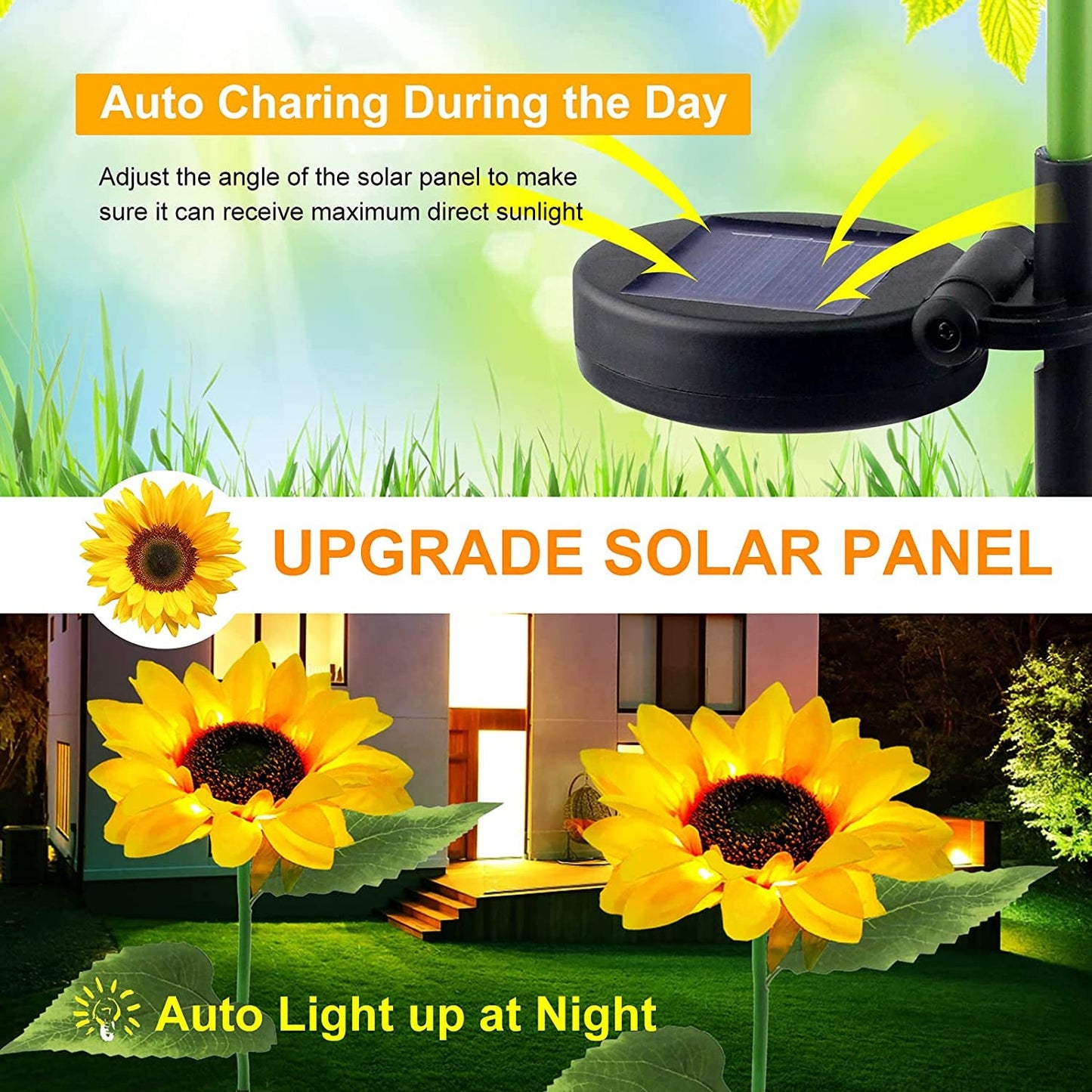 2er-Pack Solar Sonnenblume Gartenlicht - AuĂźen wasserdichte LED Gartenlichter fĂĽr Garten Weg Deko