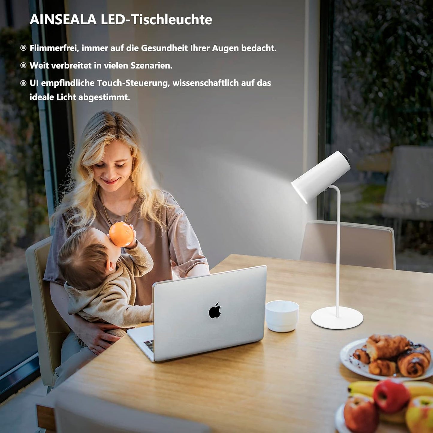 LumoGlow Lampe - LED Schreibtischleuchte mit Augenschutz & USB-Ladung