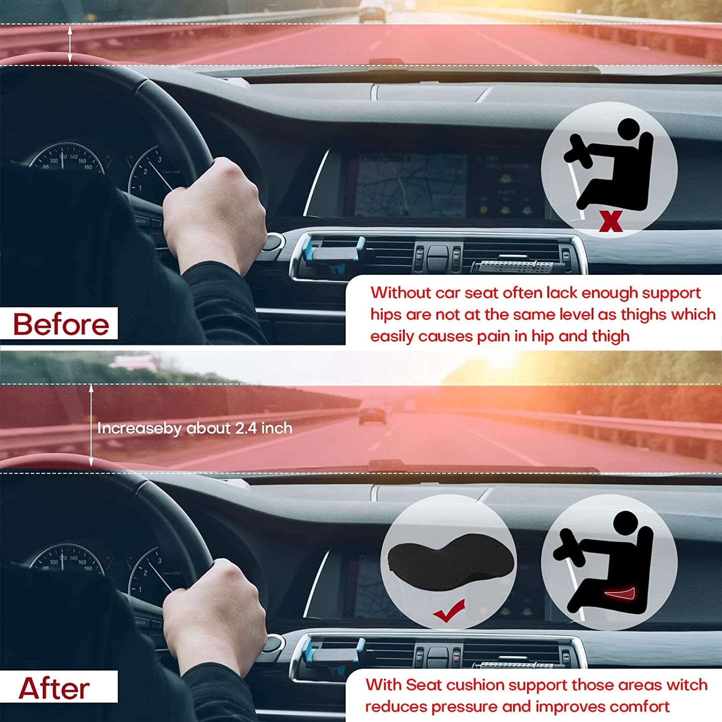 Autositzkissen mit memory foam Unterstützung