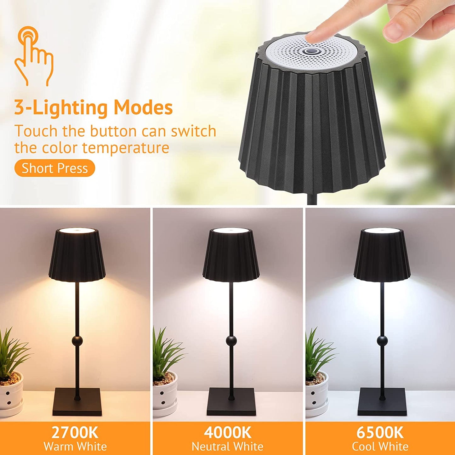 Stufenlose tragbare Tischlampe – Minimalistisches Design, 3-Farben dimmbar, wasserdicht