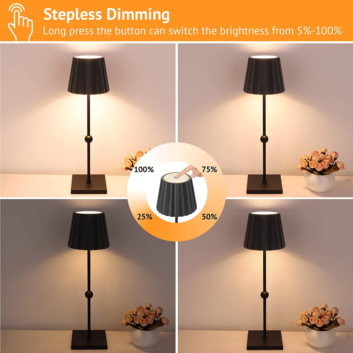 Stufenlose tragbare Tischlampe – Minimalistisches Design, 3-Farben dimmbar, wasserdicht