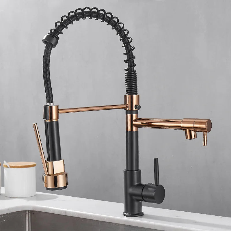 Garduru - Moderne Küchenarmatur mit Doppelauslauf in Schwarz & Gold