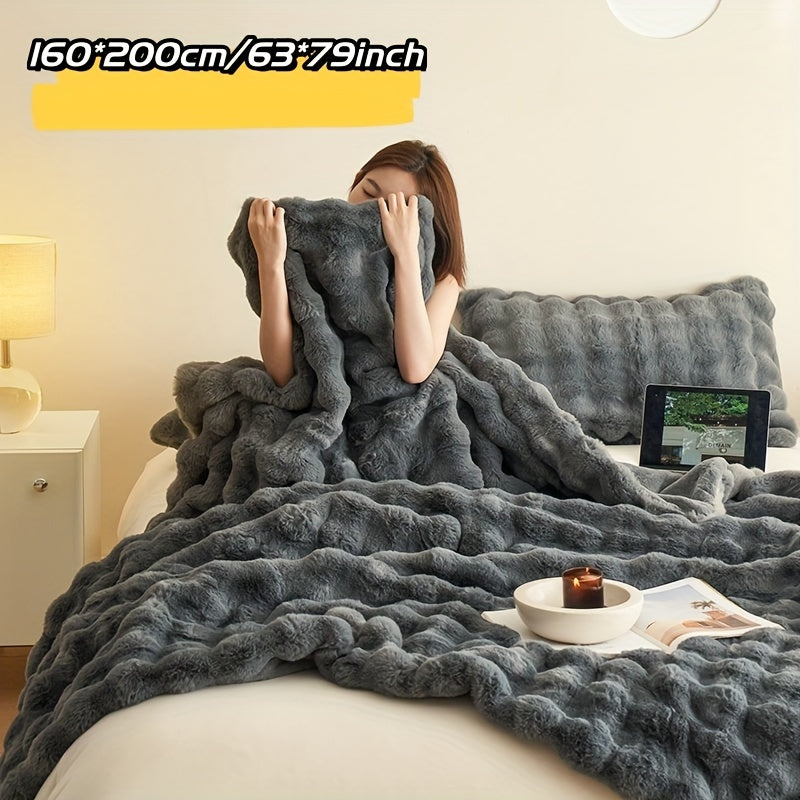 Garduru Fleece-Decke aus Faux Kaninchenfell – Weich, Warm & Vielseitig für Alle Jahreszeiten
