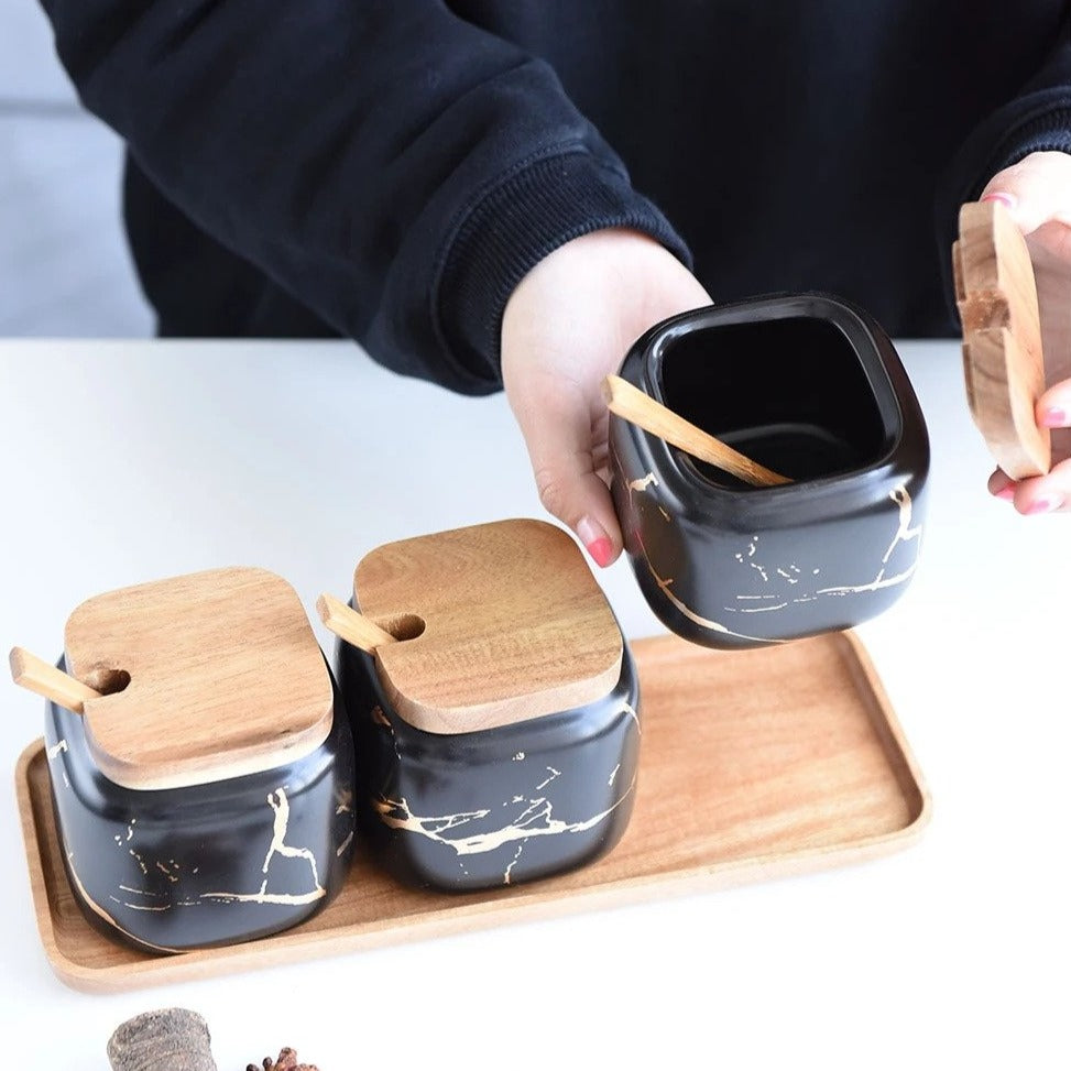 Garduru - Künstlerische Kräuterbehälter Set (3er) aus Hochwertiger Keramik für Salz, Zucker & Gewürze