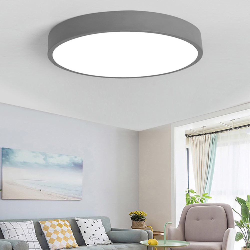 Moderne runde LED-Deckenleuchte Elysia aus rosafarbenem und grauem Metall für das Wohnzimmer