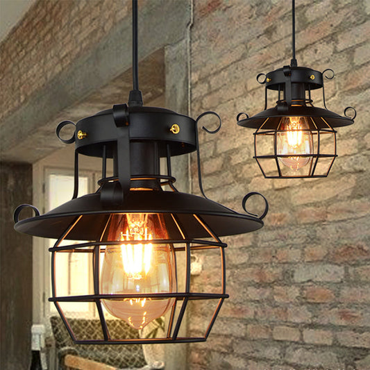 Pendelleuchte Industriel Schwarze Metallkäfiglampe