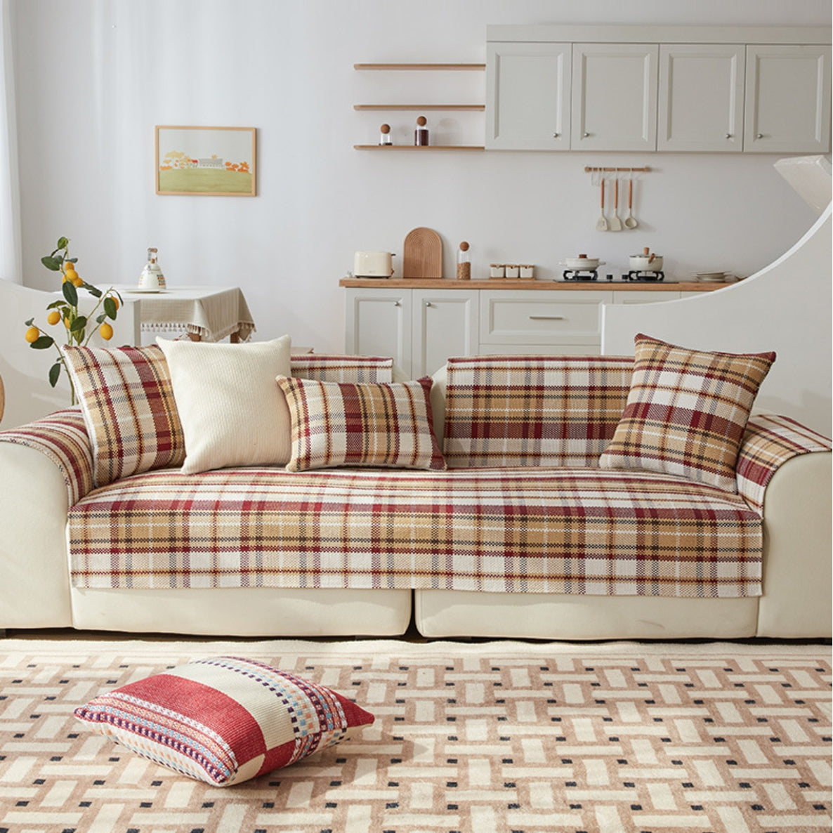 Baumwoll-Leinen-Webung Schottisches Plaid Sofa-Couchbezug