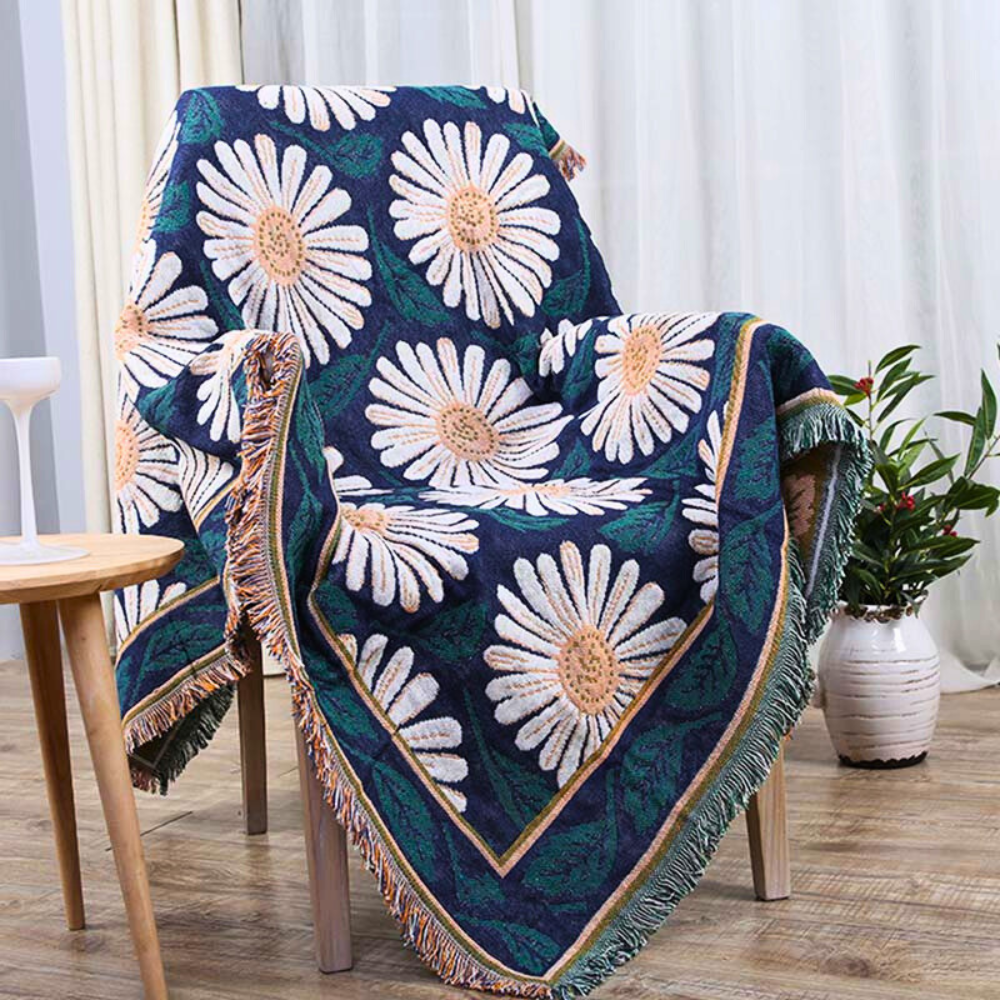 Bohemian Shiragiku Quasten Baumwoll Strickdecke