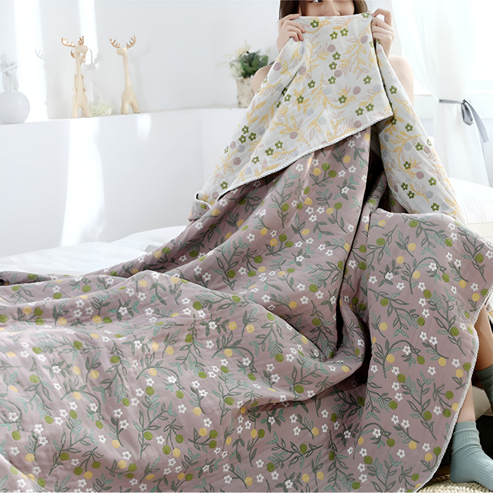 Blattiger floraler Baumwoll-Gaze-Decke