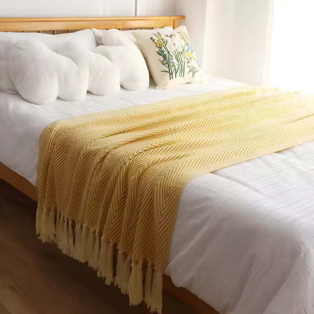 Fischgrätenmuster Quasten Strickdecke