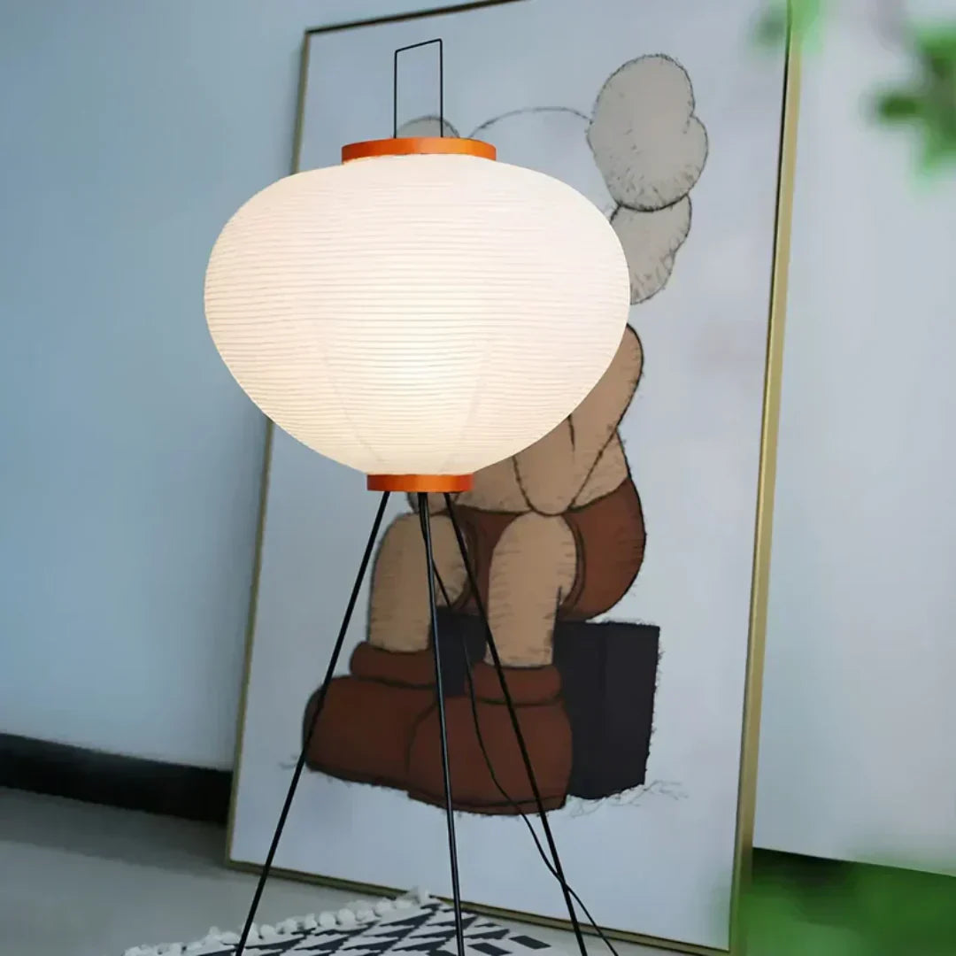 Wabi-Sabi Reispapier Stehlampe mit LED-Licht