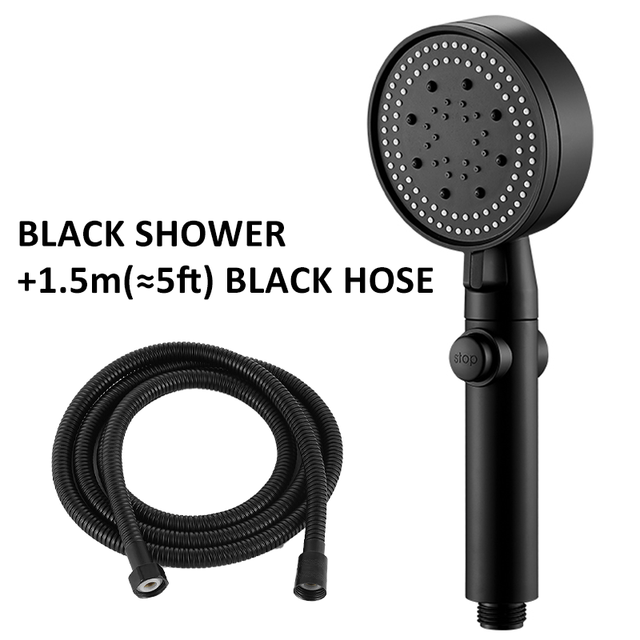 Duschkopf Wassersparend Schwarz 5 Modi Verstellbar Hochdruck Dusche Ein-Knopf Stopp Wasser Massage Eco Dusche Badezimmer Zubehör