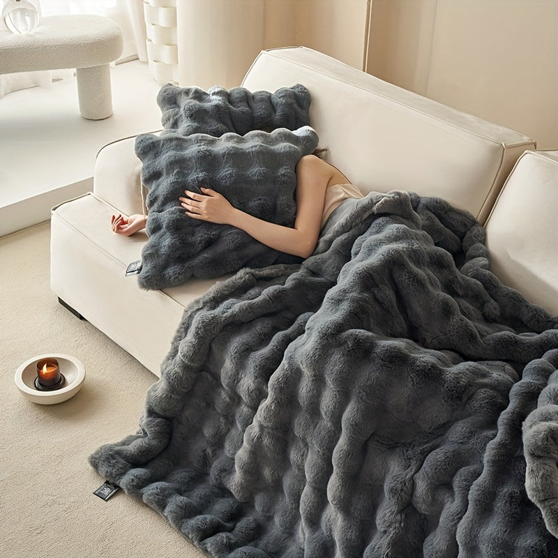Garduru Fleece-Decke aus Faux Kaninchenfell – Weich, Warm & Vielseitig für Alle Jahreszeiten
