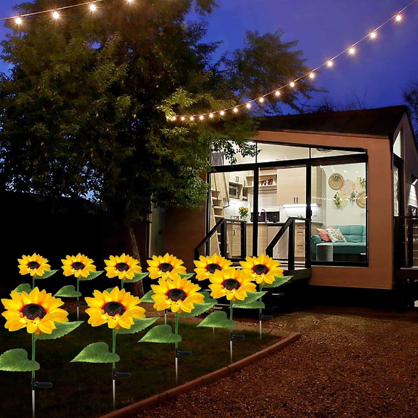 2er-Pack Solar Sonnenblume Gartenlicht - AuĂźen wasserdichte LED Gartenlichter fĂĽr Garten Weg Deko