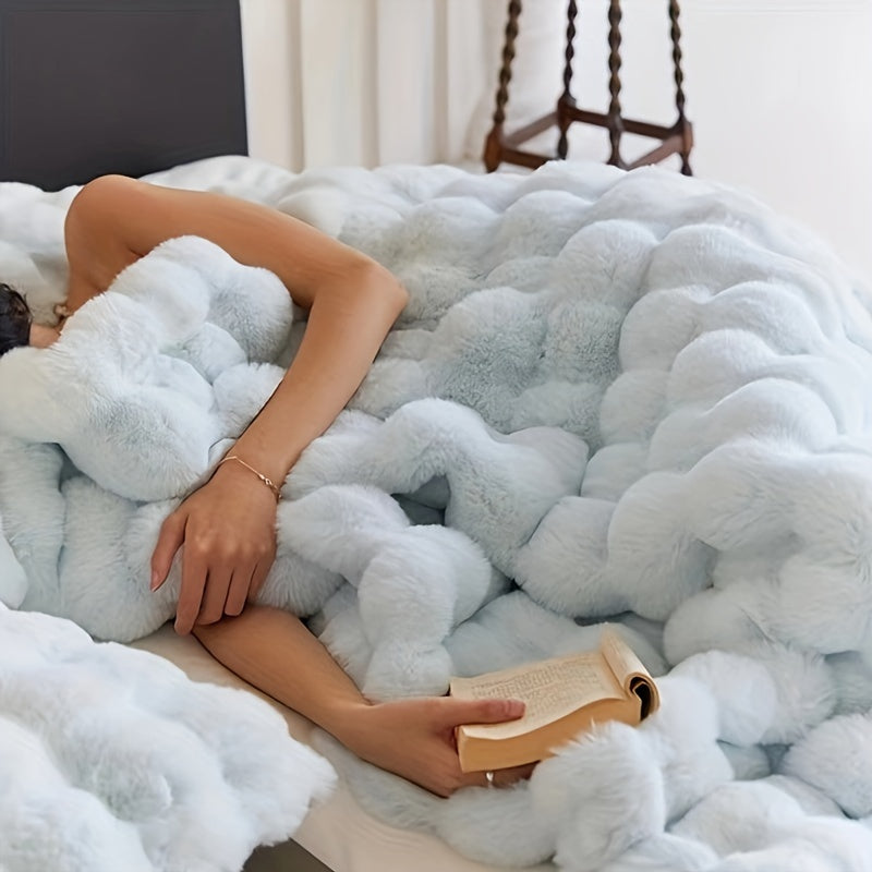 Luxus Bubble Fleece Decke – Imitation Kaninchenfell, Dicke Sofa- und Bürodecke