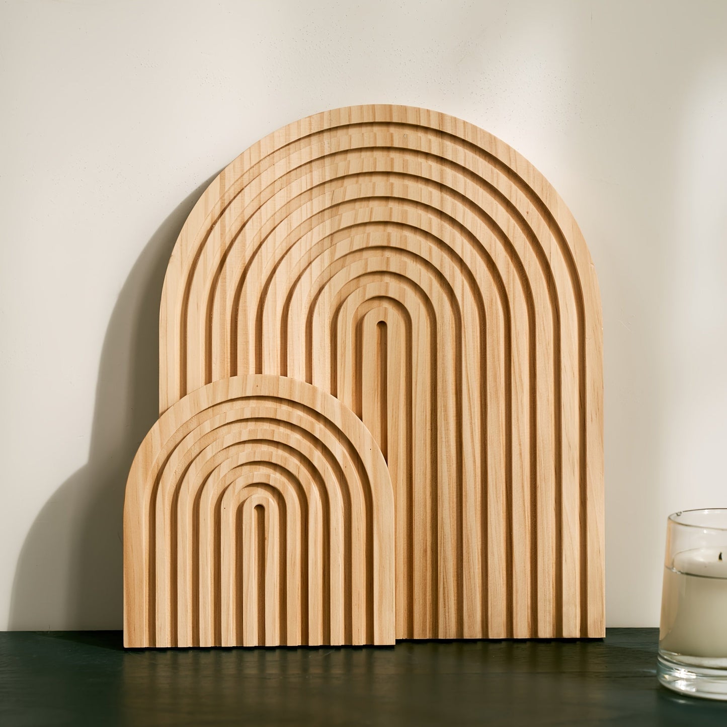 Garduru Minimalistisches Holzdeko-Set im Boho-Stil – 2-teiliges Regaldekor in Bogenform, handgefertigte Wohnaccessoires für Wohnzimmer, Schlafzimmer & Küche