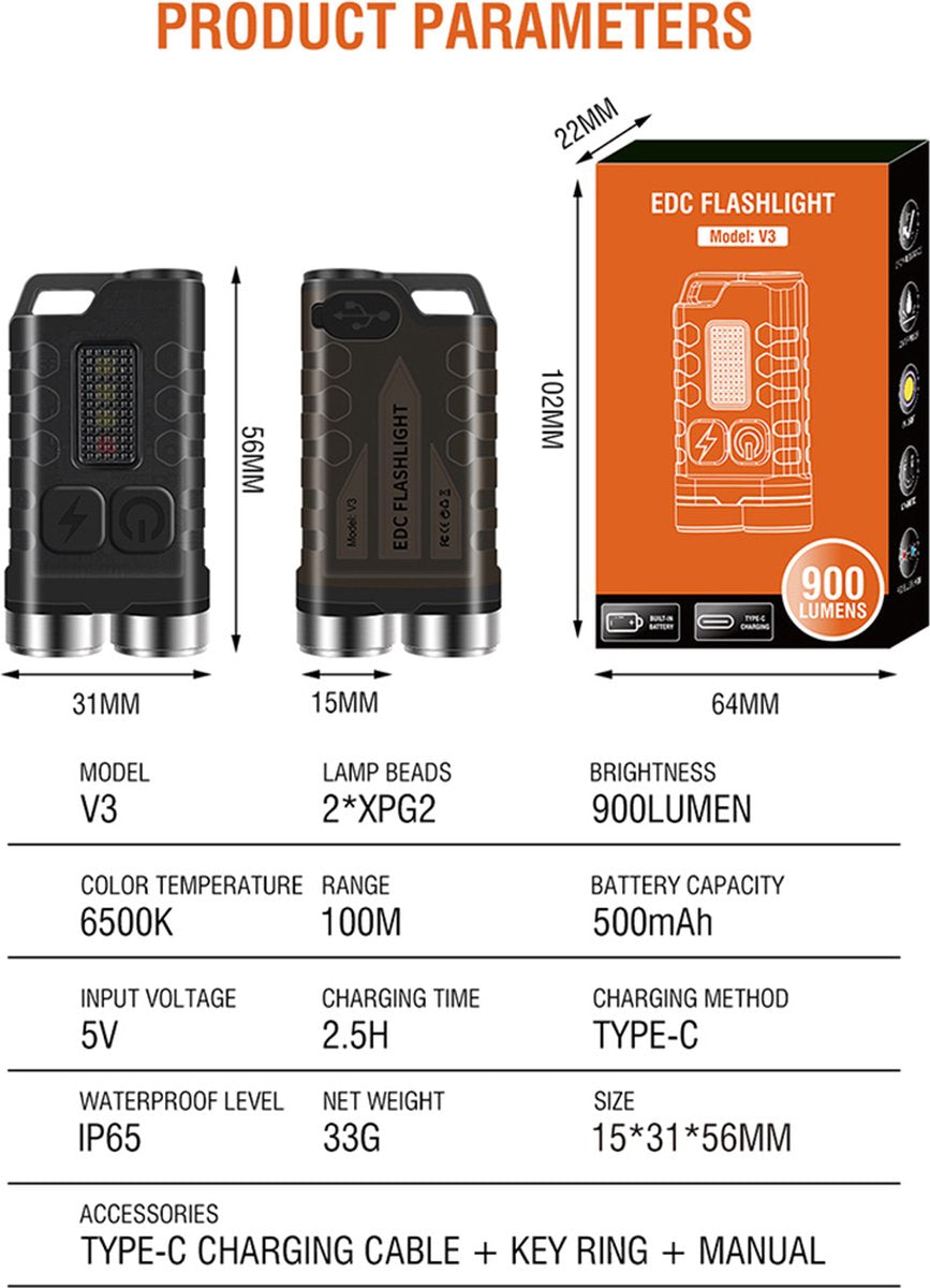 Garduru-Taschenlampe 900 Lumen - USB C - 12 Lichtmodi