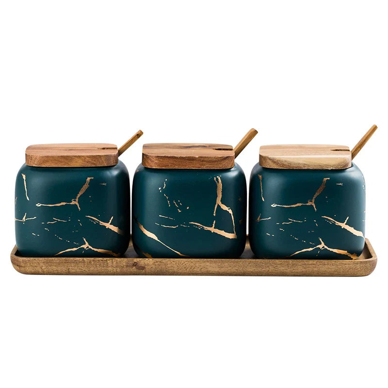 Garduru - Künstlerische Kräuterbehälter Set (3er) aus Hochwertiger Keramik für Salz, Zucker & Gewürze