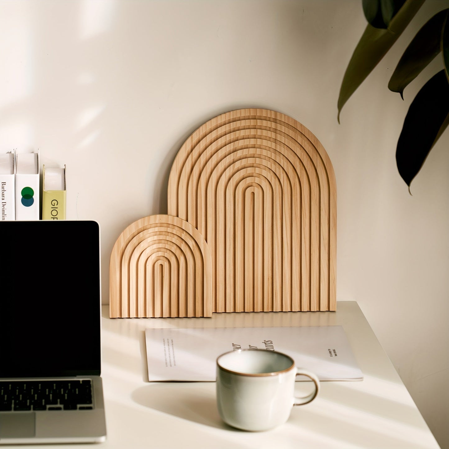 Garduru Minimalistisches Holzdeko-Set im Boho-Stil – 2-teiliges Regaldekor in Bogenform, handgefertigte Wohnaccessoires für Wohnzimmer, Schlafzimmer & Küche