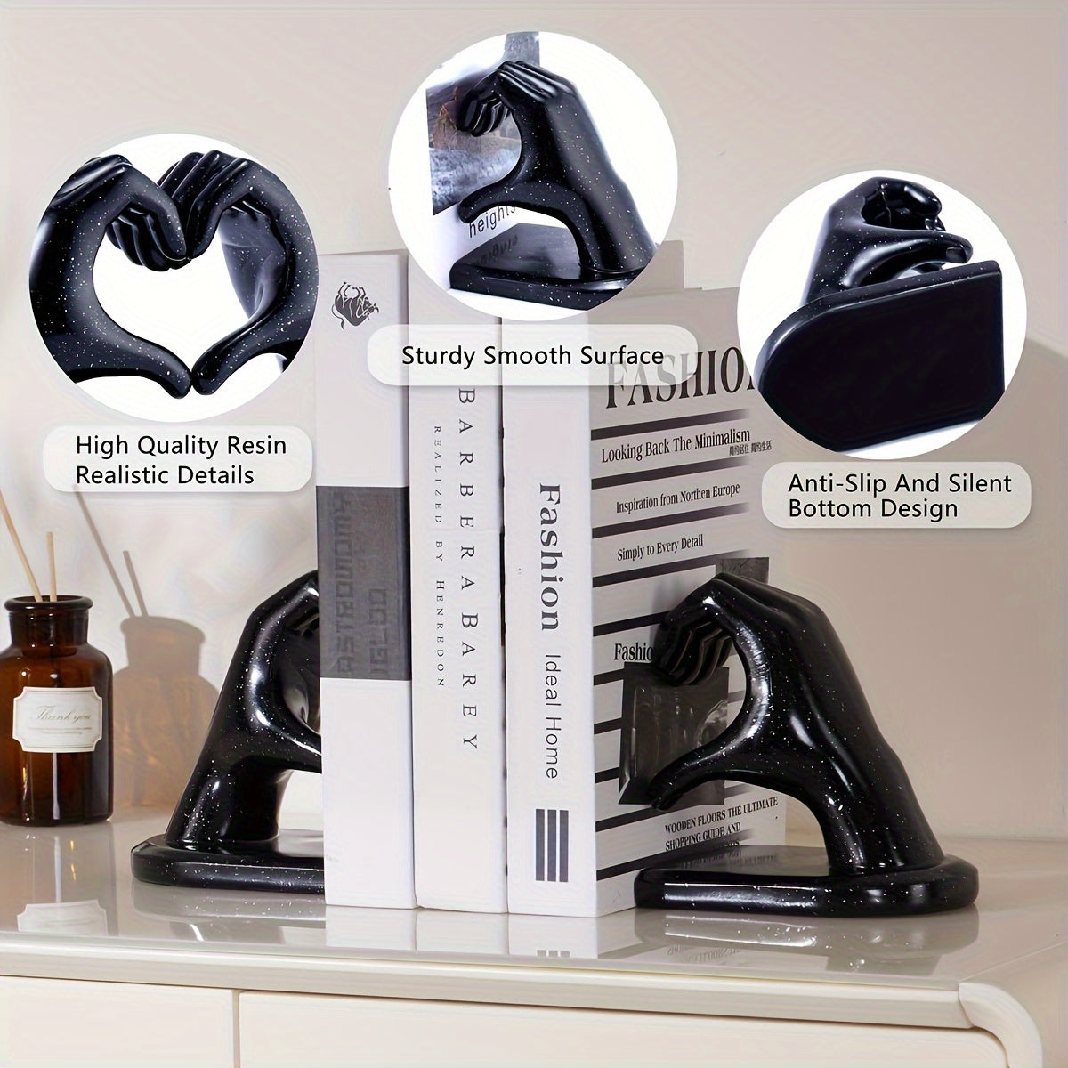 GoldenHeart - Buchstütze Set von 2 - Moderne Kunst Skulptur für Wohnkultur