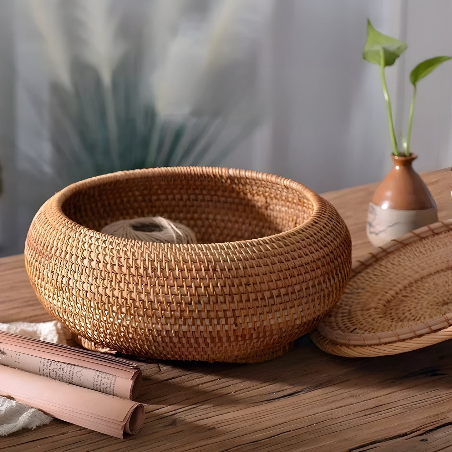 Garduru Basket - Handgefertigte Rattan Aufbewahrungsbox mit Deckel