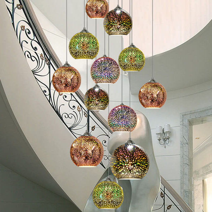 Moderne Kreative 3D Farbige Feuerwerk Glas 1-Licht Kuppel Hängelampe