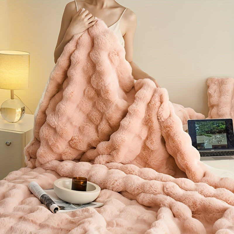 Doppelseitige Faux Rabbit Fleece Decke - Weiche Warme Decke für Schlafzimmer, Sofa und Reisen - Multifunktional für Alle Jahreszeiten