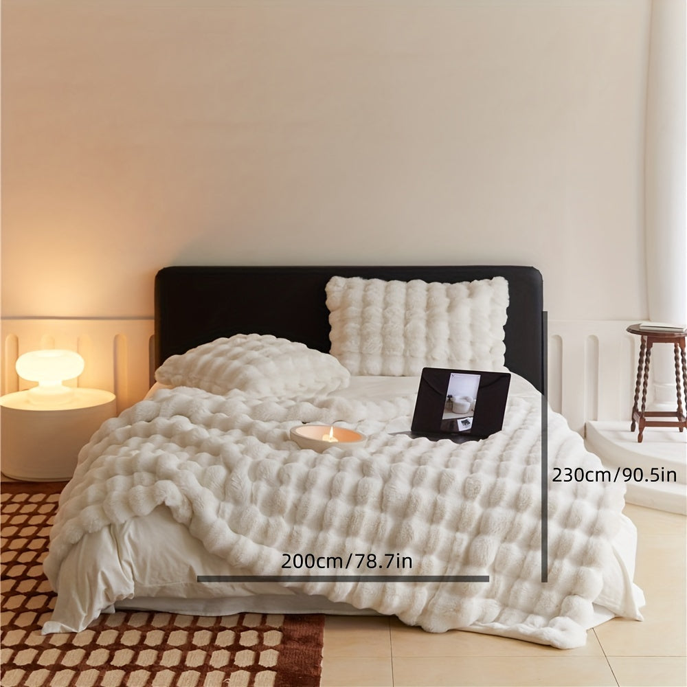 Luxus Bubble Fleece Decke – Imitation Kaninchenfell, Dicke Sofa- und Bürodecke