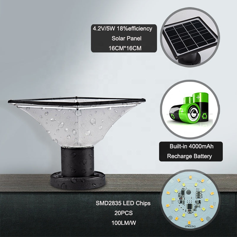 LED-Solarstützlamp – Wetterfester Außenbeleuchtung mit 4000mAh Batterie