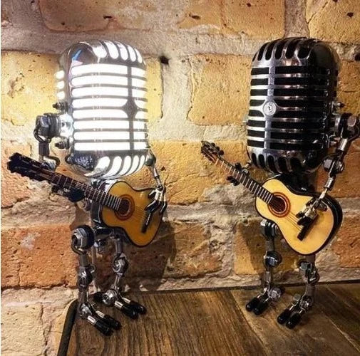 Royaleva Vintage Metall Mikrofon Roboter Mit Gitarre Lampe