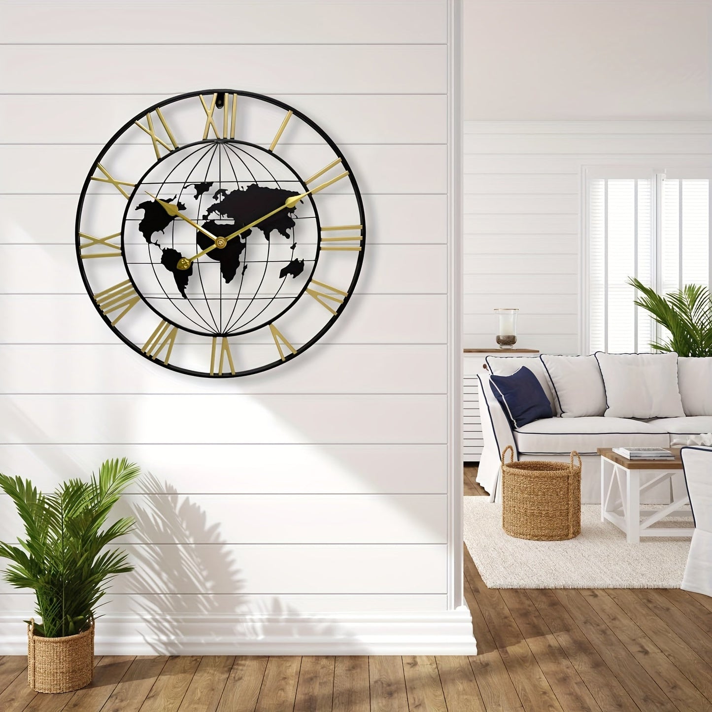 Große Weltkarte Wanduhr - Stille Metall Design Uhr