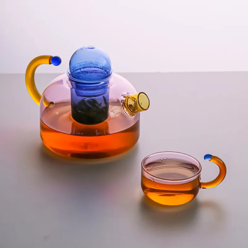Teekanne und Tasse aus Glas „Color Bloom“