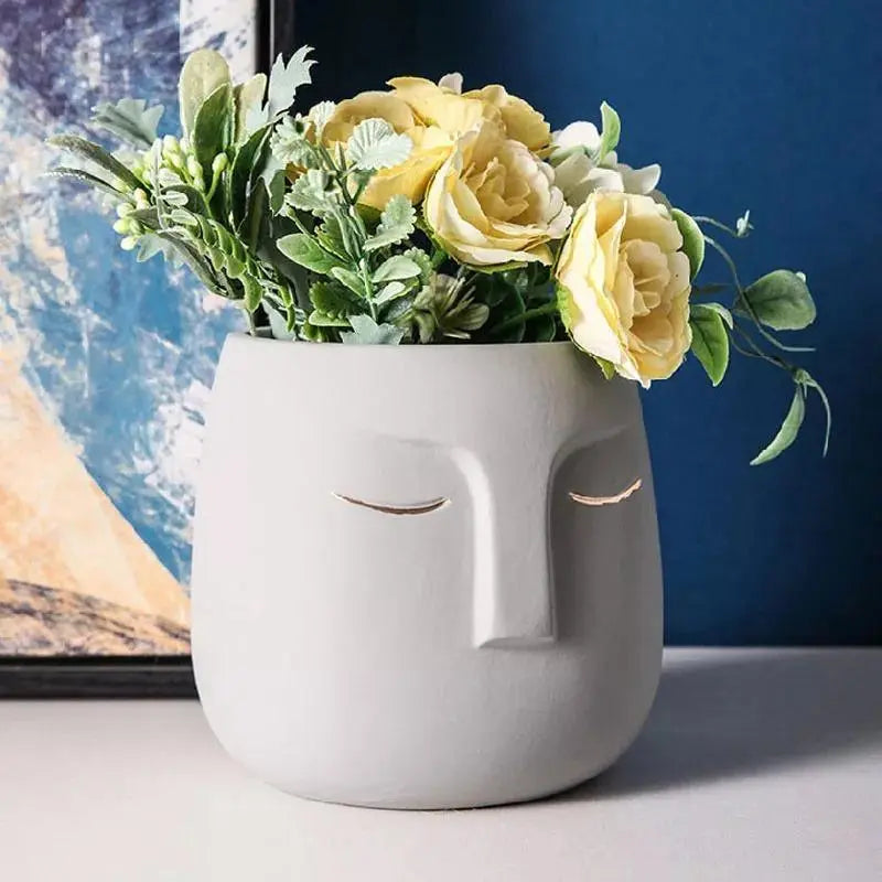 ZenVase – Luxus Keramische Schlafendes Gesicht Blumenpott mit Abstrakter Eleganz