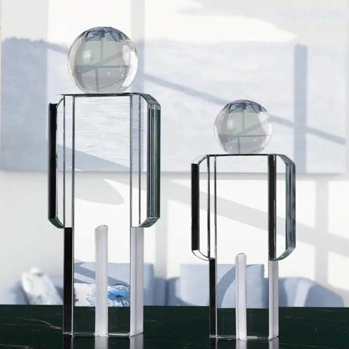 Abstrakte Figur Chrome & Kristall Skulptur