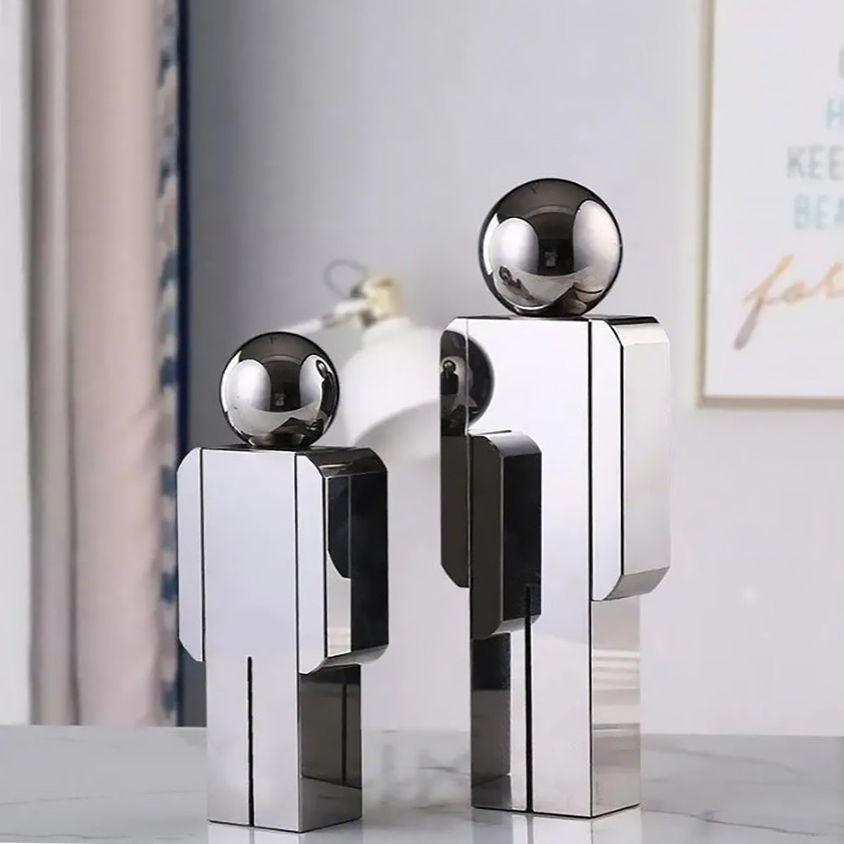 Abstrakte Figur Chrome & Kristall Skulptur