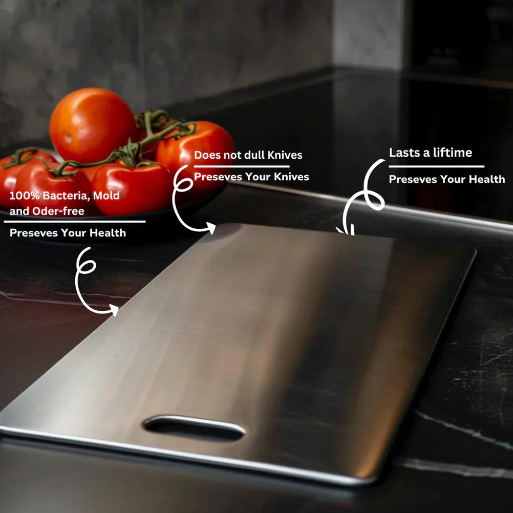 TitanEdge – 100% Edelstahl Antibakterielle Schneidebrett für hygienisches und langlebiges Kochen