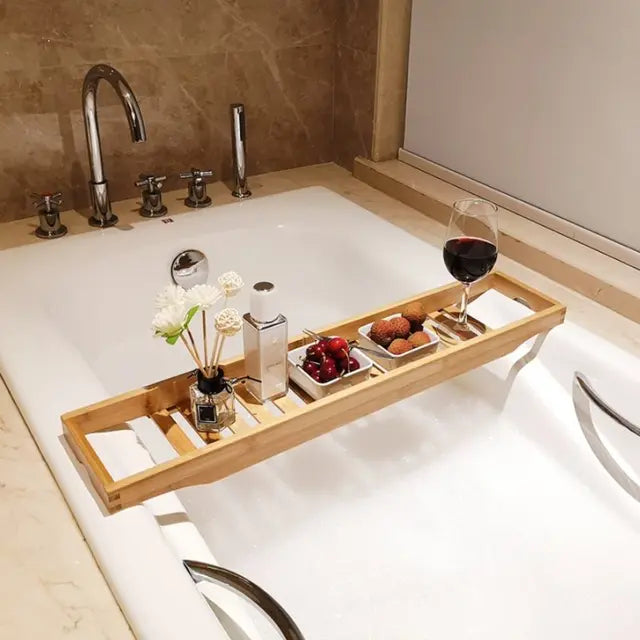 BambooBath Badewannenablage - Ausziehbares Bambus-Badewannenregal