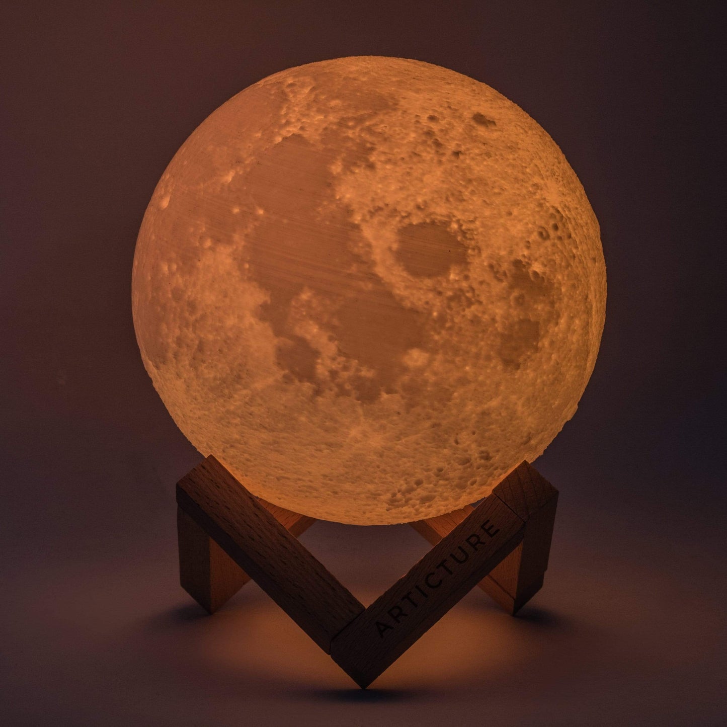 Mondlampe Holzsockel 3D Tischlicht