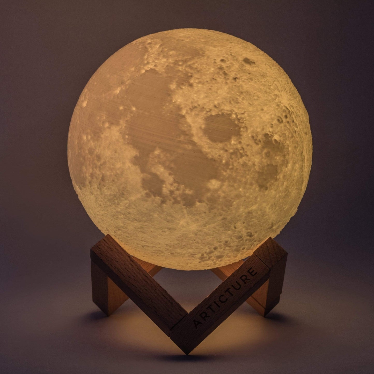 Mondlampe Holzsockel 3D Tischlicht