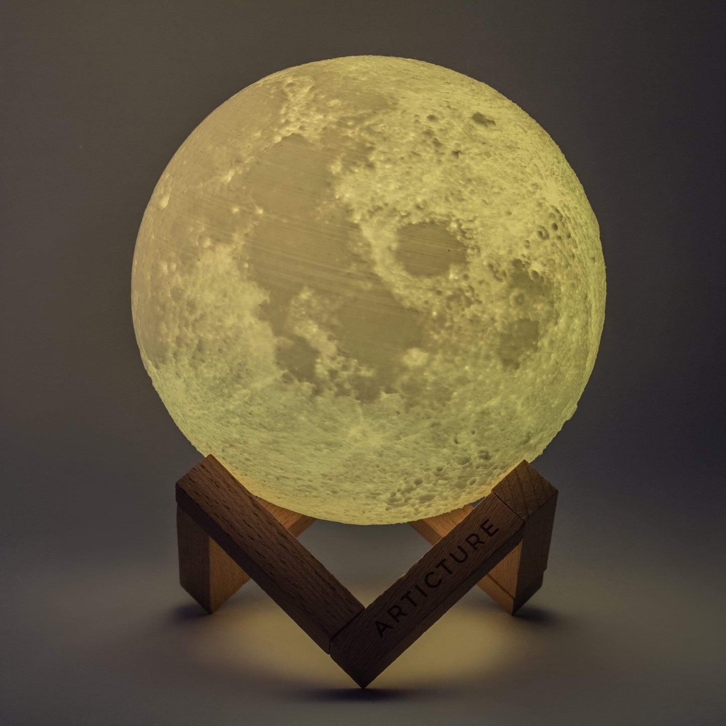 Mondlampe Holzsockel 3D Tischlicht