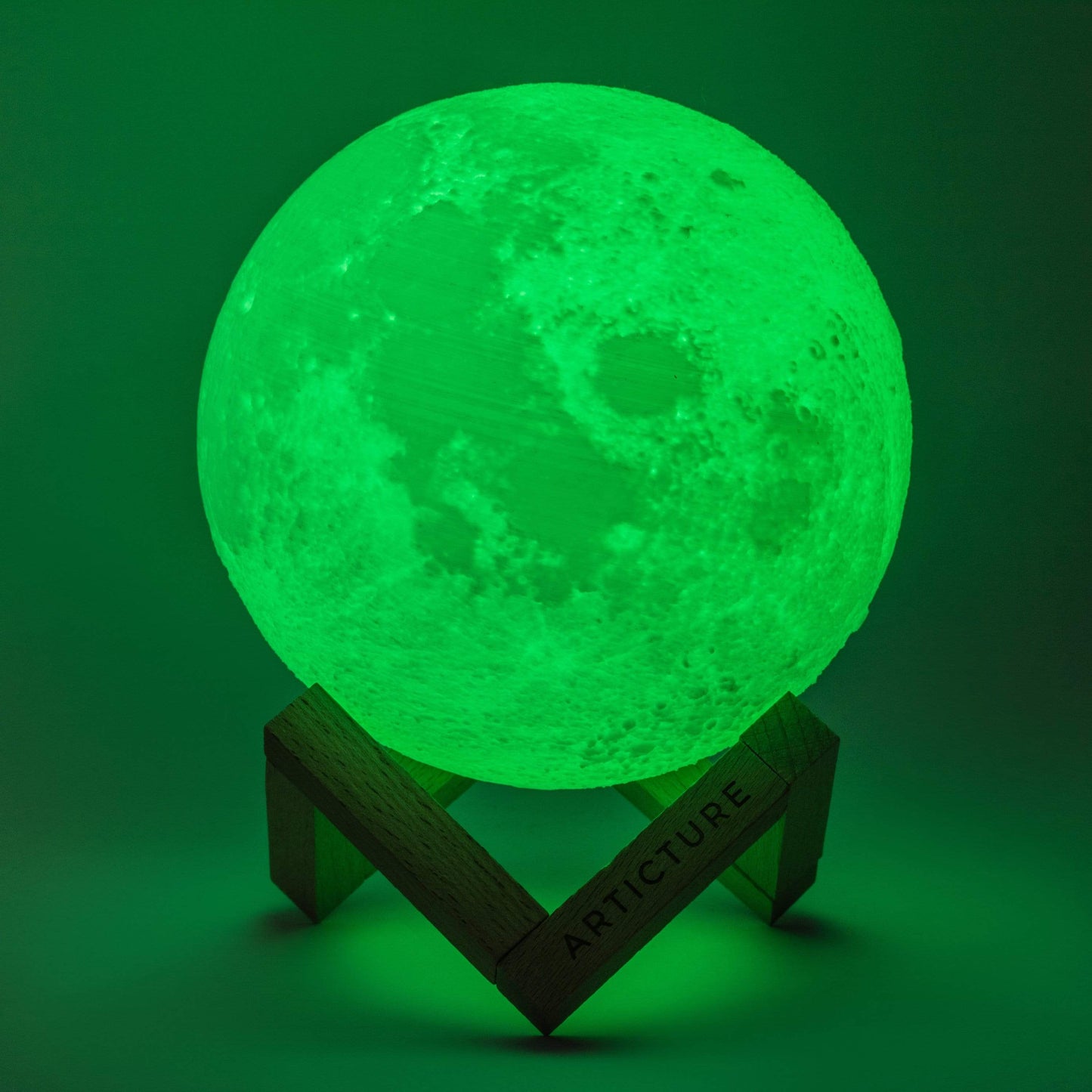 Mondlampe Holzsockel 3D Tischlicht