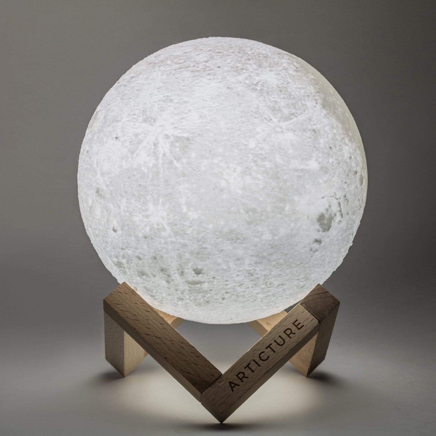 Mondlampe Holzsockel 3D Tischlicht