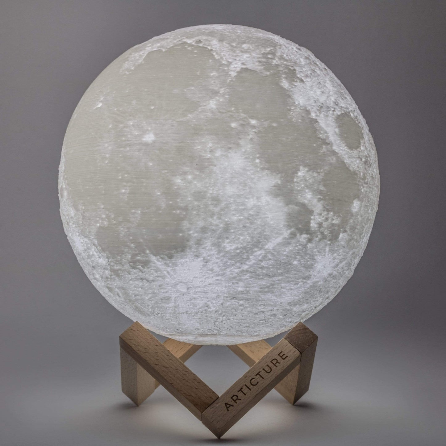 Mondlampe Holzsockel 3D Tischlicht
