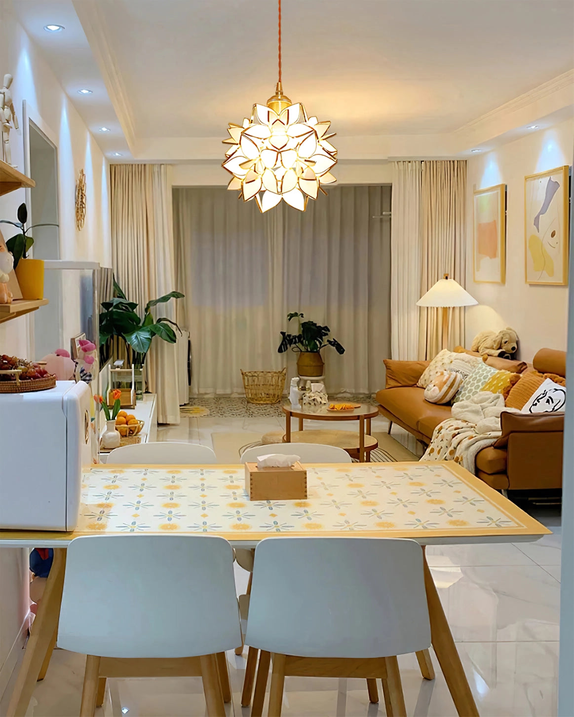 Suspension Capiz und Muschel - Elegante Metall- und Glasklampen für Wohnzimmer und Esszimmer