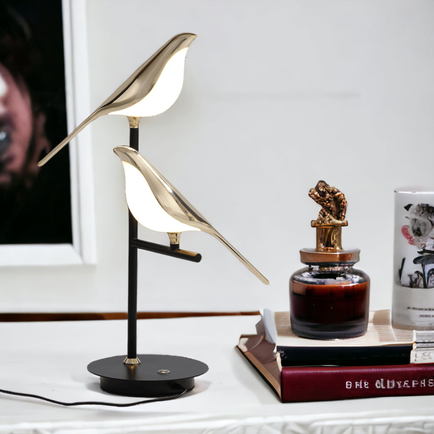 Schreibtischlampe LED BirdLamp – Design Postmodern in galvanisiertem Gold