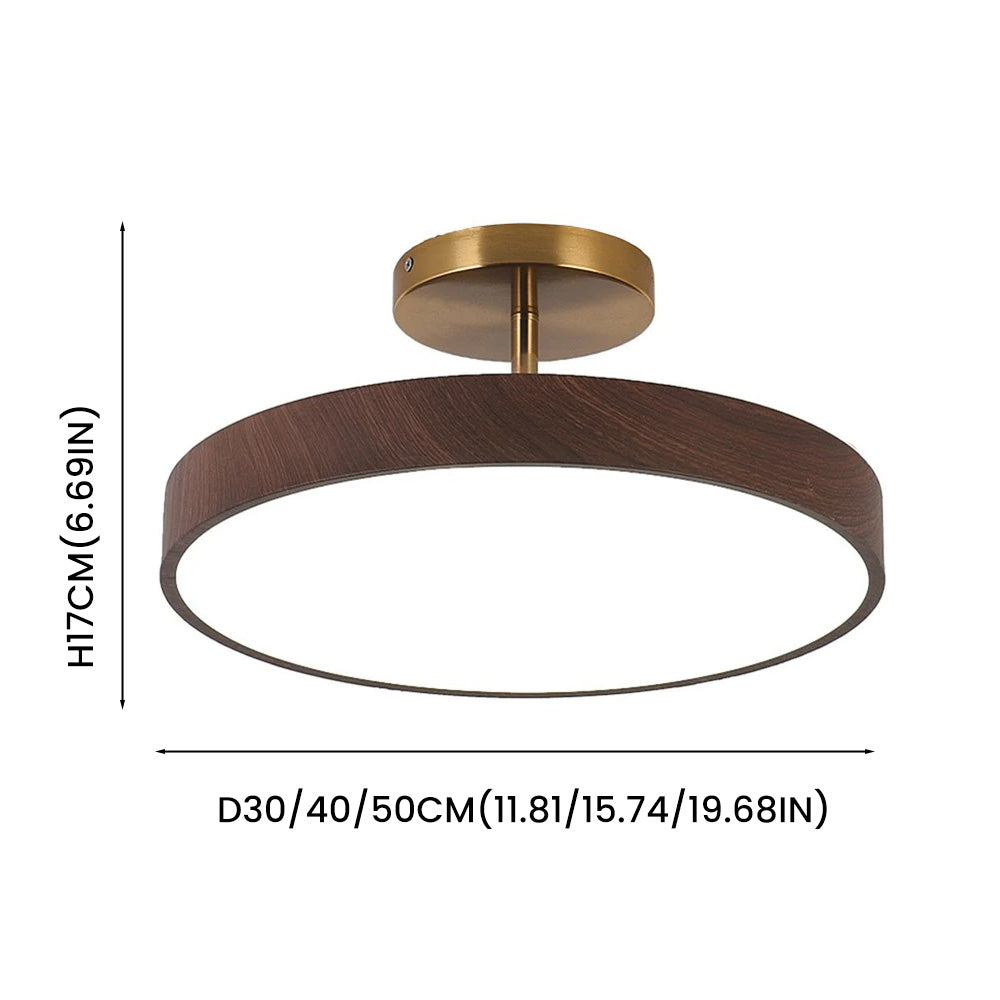 Deckenleuchte mit Holz und LED Semi Flush